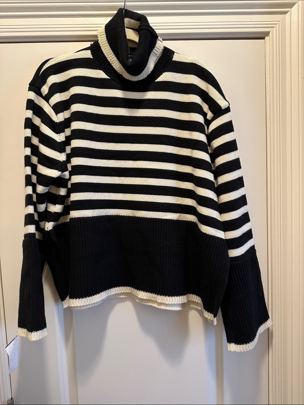 Karen Scott Black and White Striped heavy turtleneck Sweater